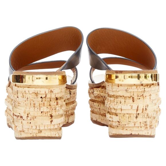 Chloe navy leather cork platform wedge sandals - Picture 5 of 6